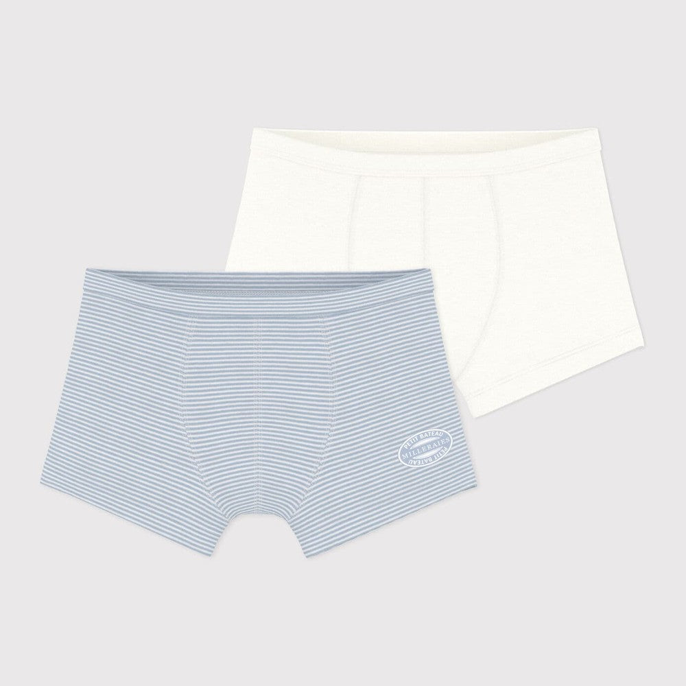 Petit Bateau Set Van 2 Boxershorts Voor Jongens - Wit/Lichtblauw gestreept En Wit