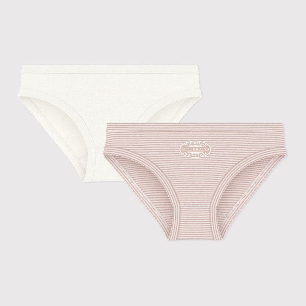 Petit Bateau Set Van 2 Onderbroekjes Voor Meisjes Wit-Roos Gestreept En Wit