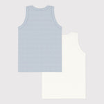 Petit Bateau Set Van 2 Onderhemdjes Zonder Mouwen Voor Jongens - Wit/Lichtblauw Gestreept & Wit