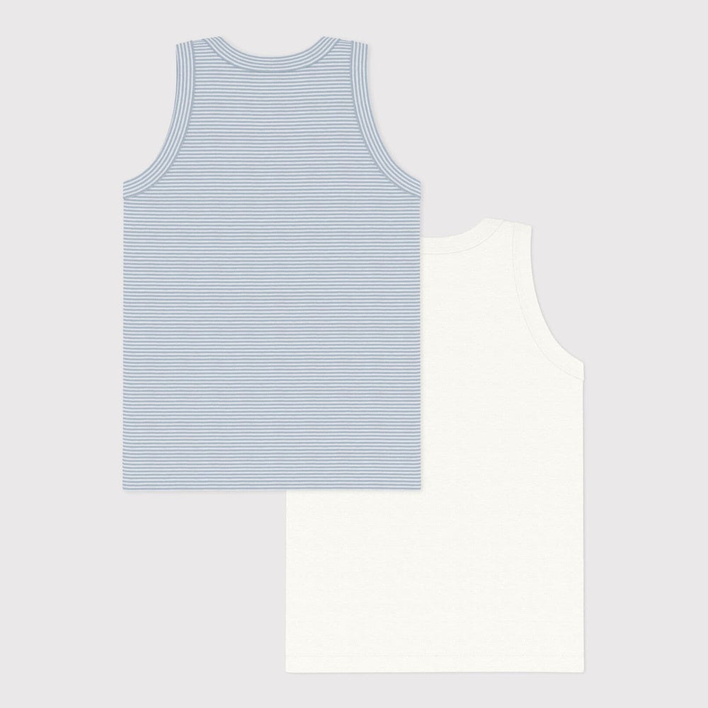 Petit Bateau Set Van 2 Onderhemdjes Zonder Mouwen Voor Jongens - Wit/Lichtblauw Gestreept & Wit