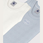 Petit Bateau Set Van 2 Onderhemdjes Zonder Mouwen Voor Jongens - Wit/Lichtblauw Gestreept & Wit
