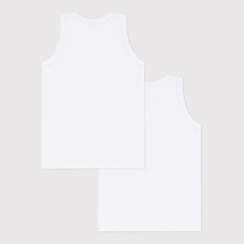Petit Bateau Set Van 2 Witte Onderhemdjes Zonder Mouwen Voor Jongens