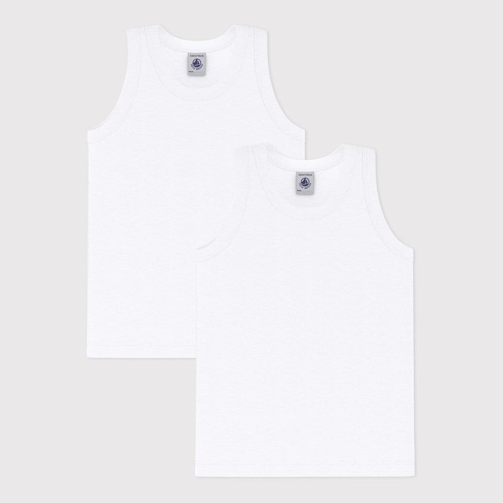 Petit Bateau Set Van 2 Witte Onderhemdjes Zonder Mouwen Voor Jongens