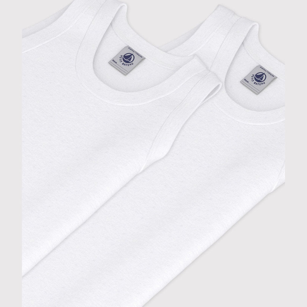 Petit Bateau Set Van 2 Witte Onderhemdjes Zonder Mouwen Voor Jongens