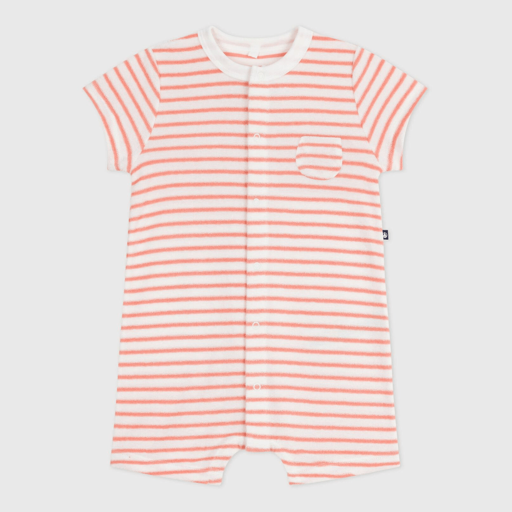 Petit Bateau Kort Gestreept Babypakje Van Katoenen Badstof - Marshmallow/Apricot