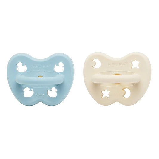 2-pack Hevea Fopspenen Orthodontisch 0-3 M - Baby Blue/Milky White