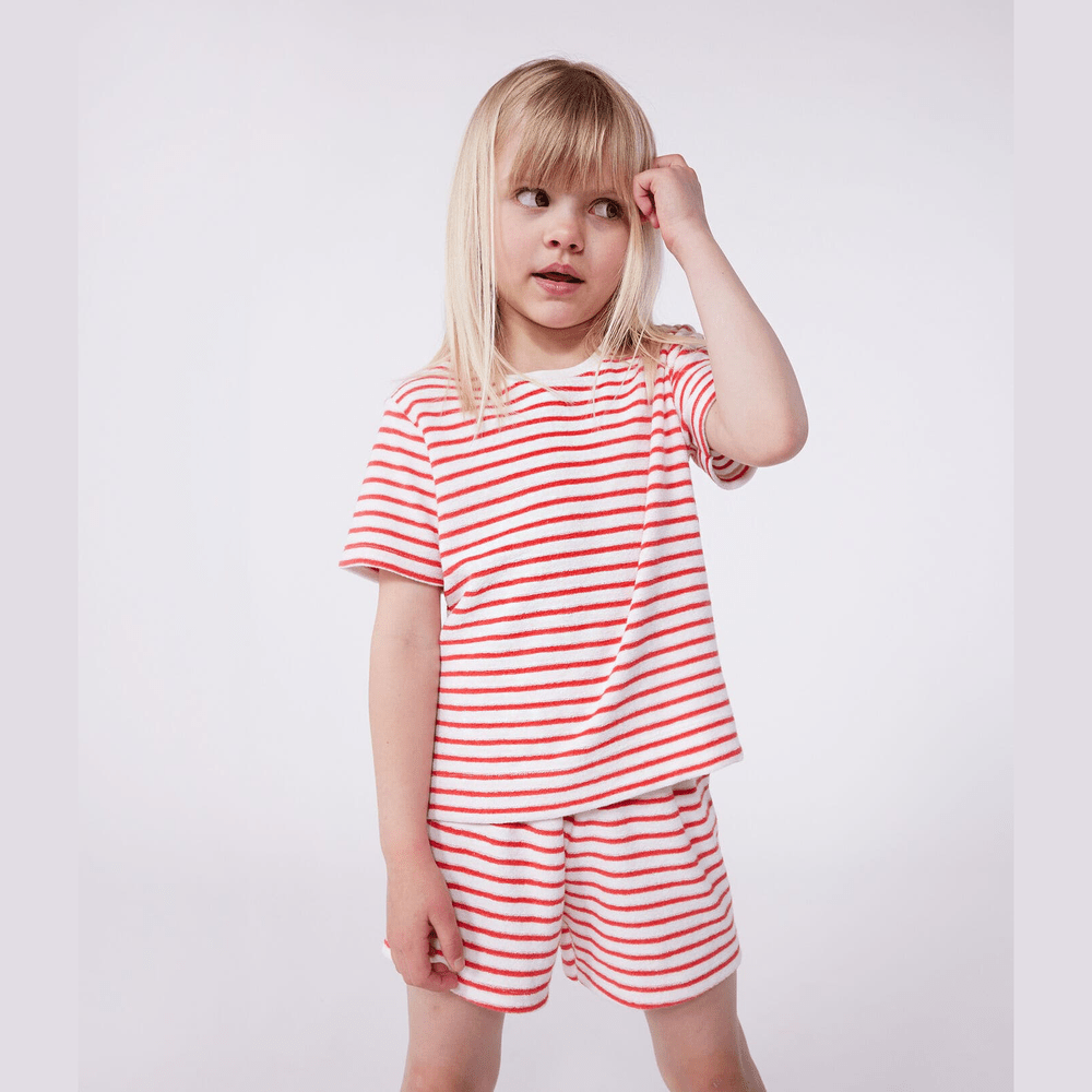 Petit Bateau Korte Katoenen Kinderpyjama Met Rode Streepjes
