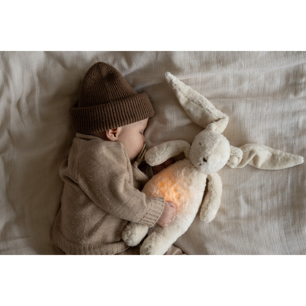 Moonie Konijn The Humming Bunny Organic 2.0 - Polar Natur | Witte Ruis Knuffel Met Lichtje