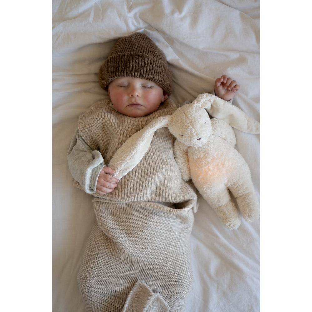Moonie Konijn The Humming Bunny Organic 2.0 - Polar Natur | Witte Ruis Knuffel Met Lichtje