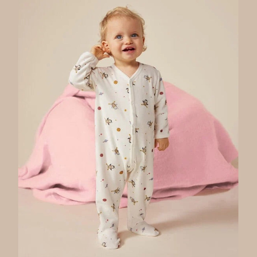 Petit Bateau | Babypyjama In Velour - Pinguïn In De Ruimte