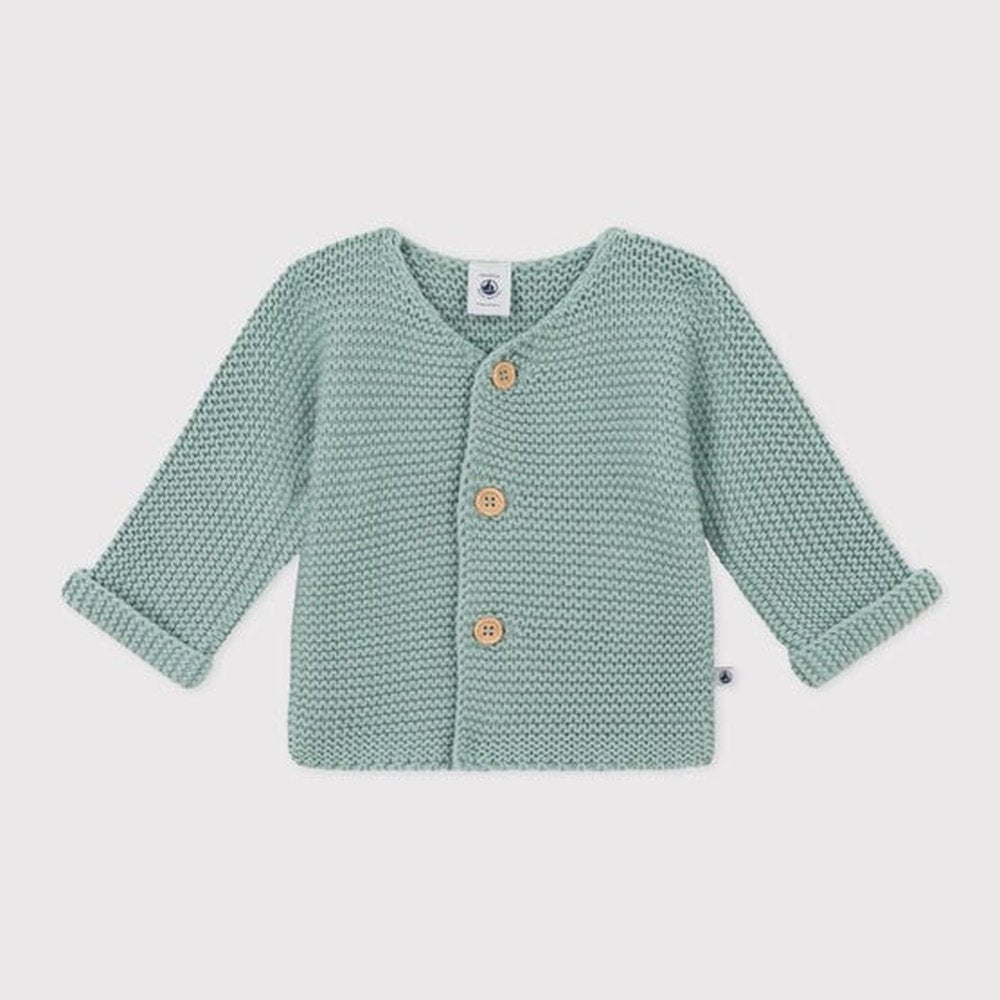 Cardigan bébé unisexe tricoté au point mousse