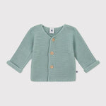 Petit Bateau | Gebreide Uniseks Babycardigan In Ribbelsteek - Sage