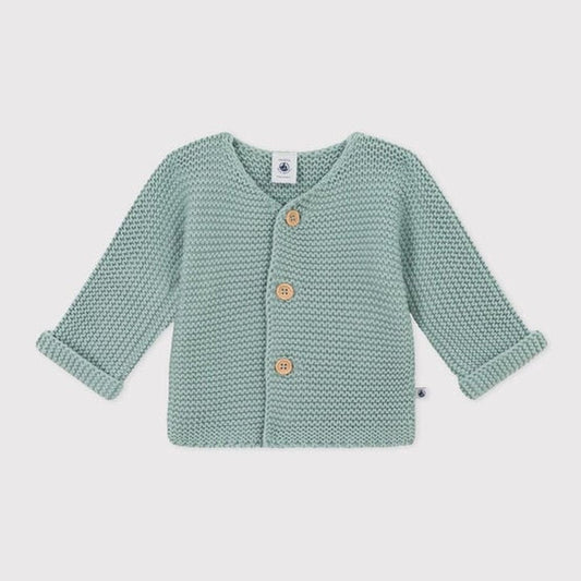 Petit Bateau | Gebreide Uniseks Babycardigan In Ribbelsteek - Sage