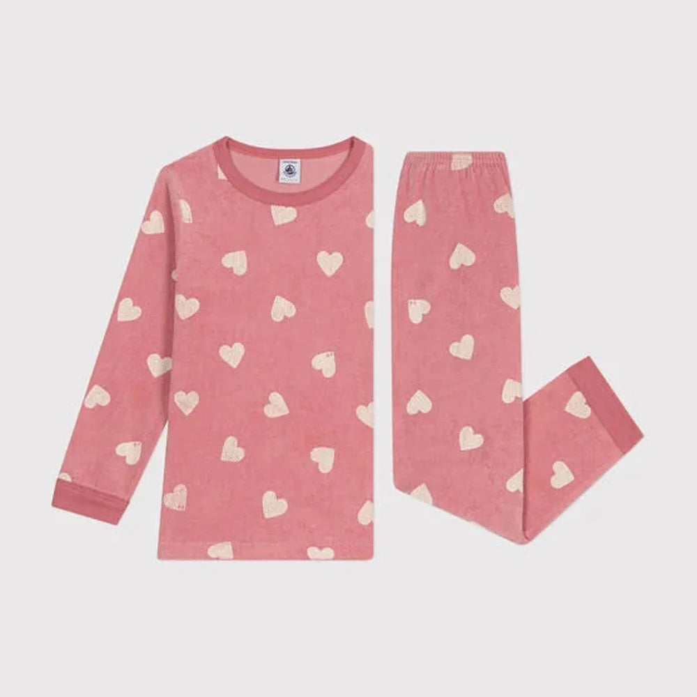 Petit Bateau | Kinderpyjama in Fluweel Met Hartjesprint