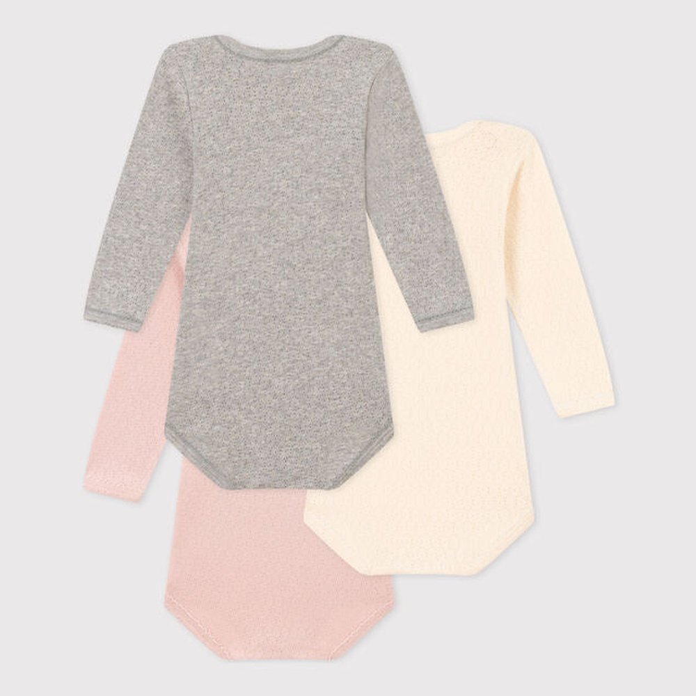 Petit Bateau | Set Van 3 Katoenen Body’s Met Lange Mouwen - Roos/Grijs/Wit