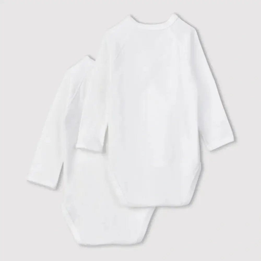 Set van 2 overslag body’s met lange mouwen Petit Bateau wit