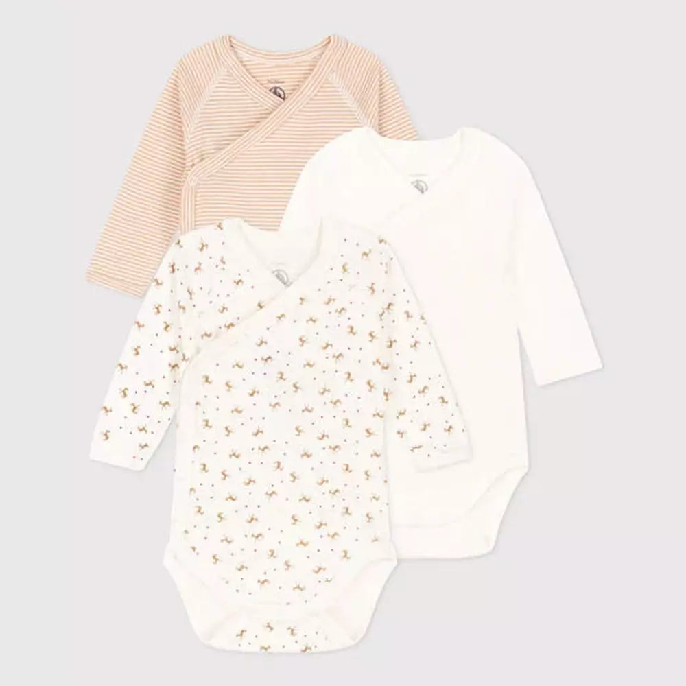 Set van 3 overslagbody’s met lange mouwen Petit Bateau