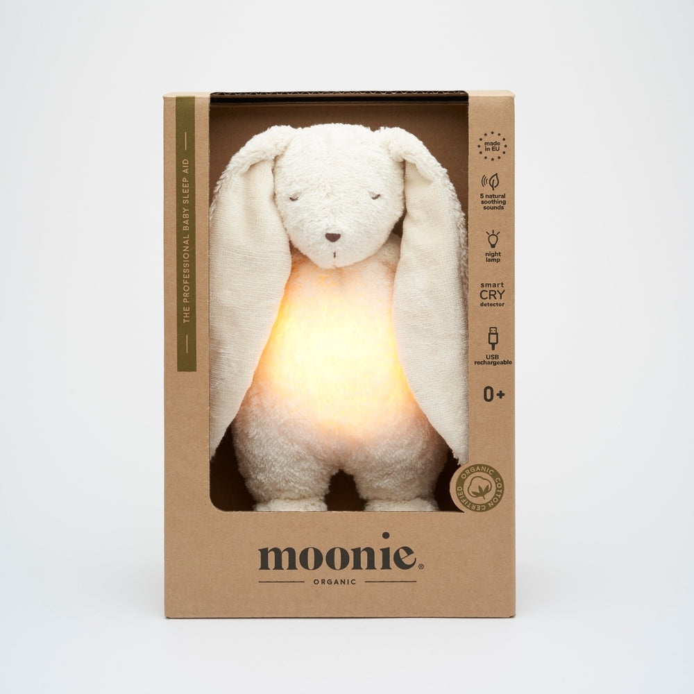 Moonie Konijn The Humming Bunny Organic 2.0 - Polar Natur | Witte Ruis Knuffel Met Lichtje