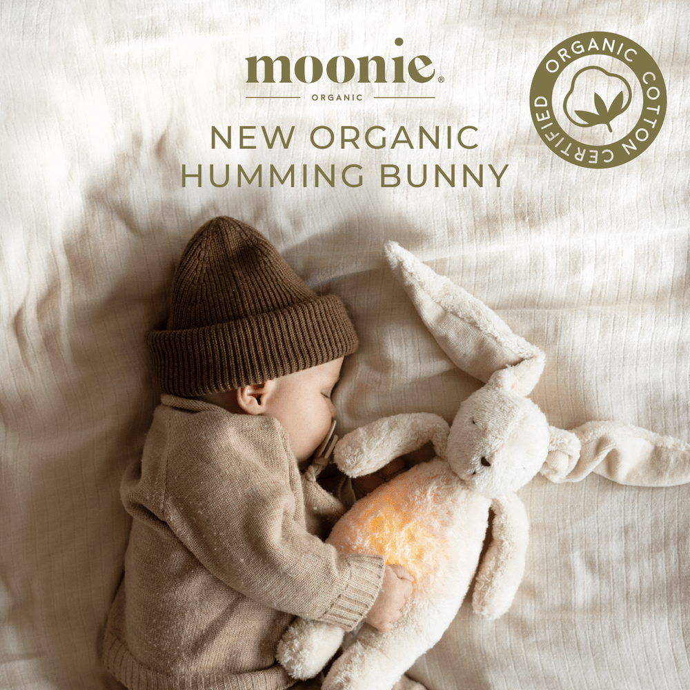 Moonie Konijn The Humming Bunny Organic 2.0 - Polar Natur | Witte Ruis Knuffel Met Lichtje