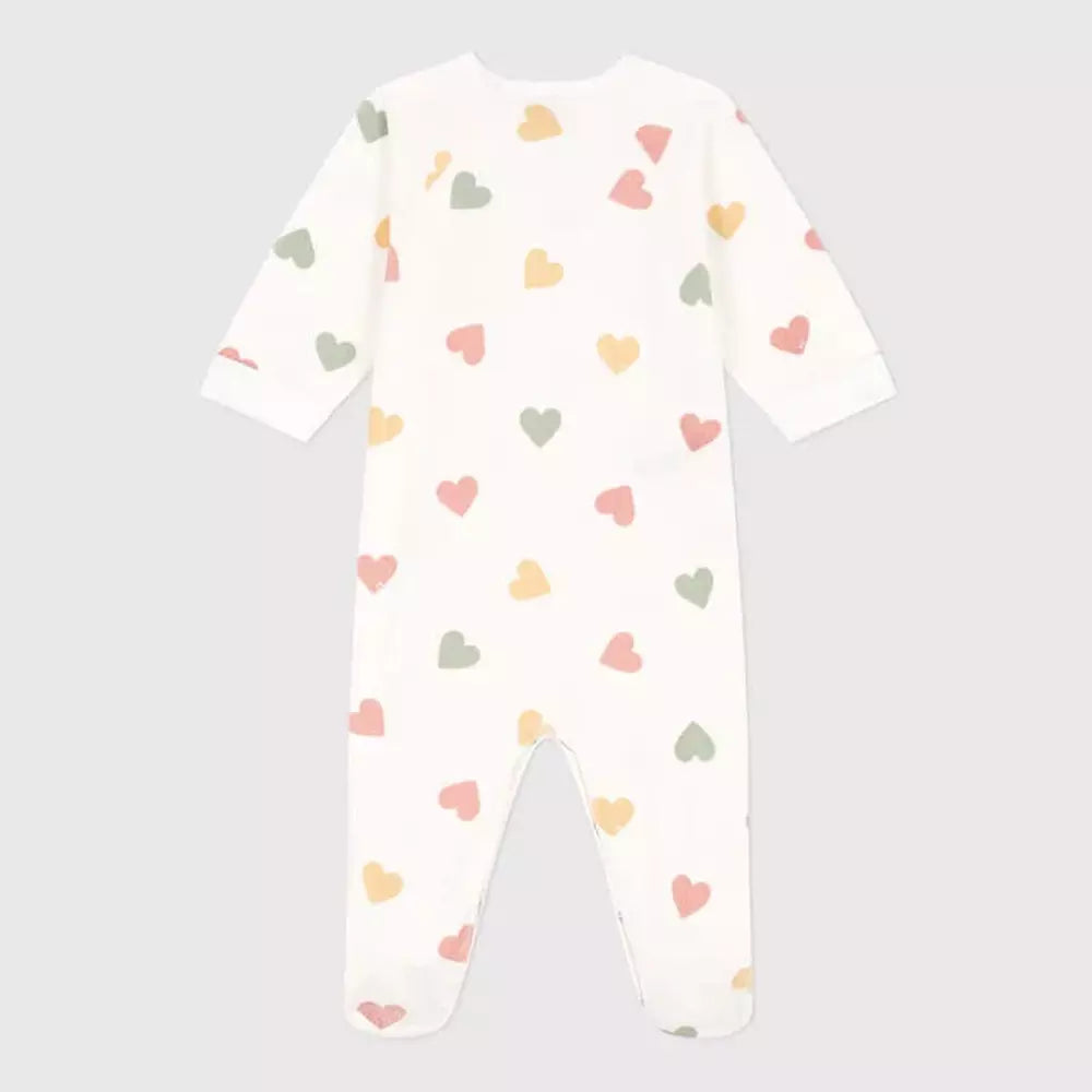 Fluwelen babypyjama met veelkleurige hartjesprint